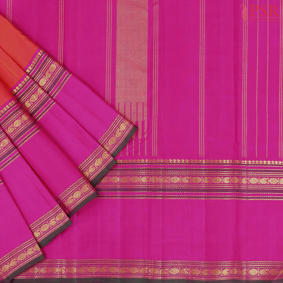 Coral Red Kanchipuram Silk Saree
