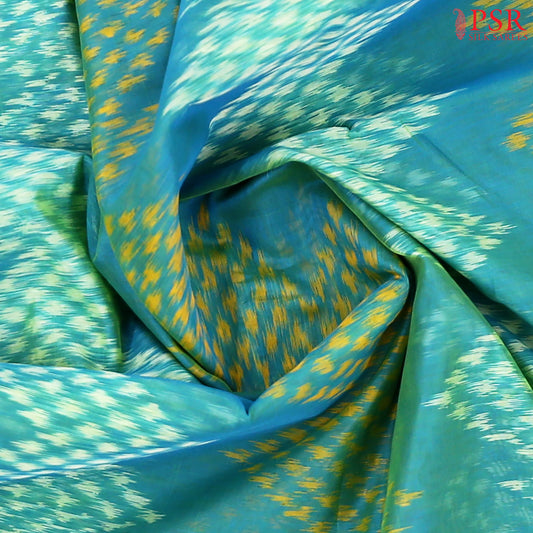 Turquoise Blue Semi Patola Silk Cotton Saree