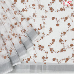 White Linen Embroidery Saree