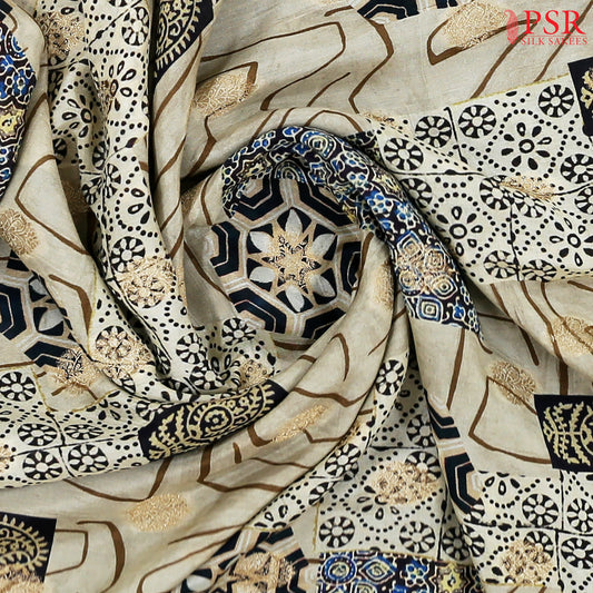 Olive Beige Semi Georgette Saree