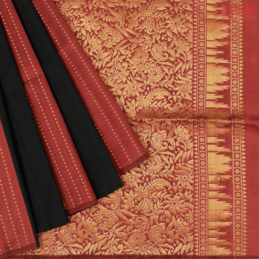 Dark Copper Red & Black Soft Silk Saree