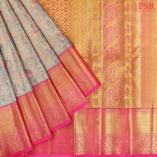 Paradise Blue Kanchipuram Tissue Silk Saree