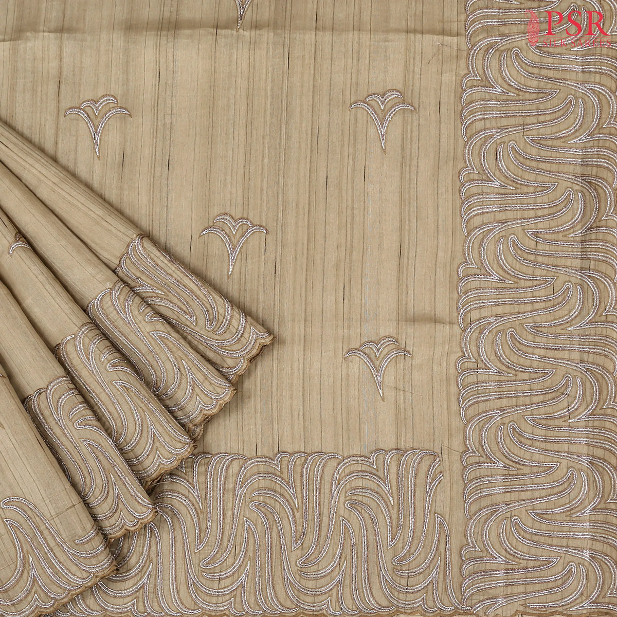 Chikoo Beige Kosa Embroidery Saree