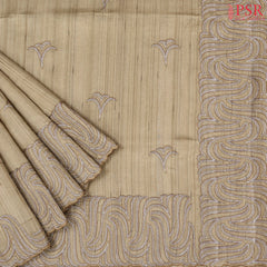 Chikoo Beige Kosa Embroidery Saree