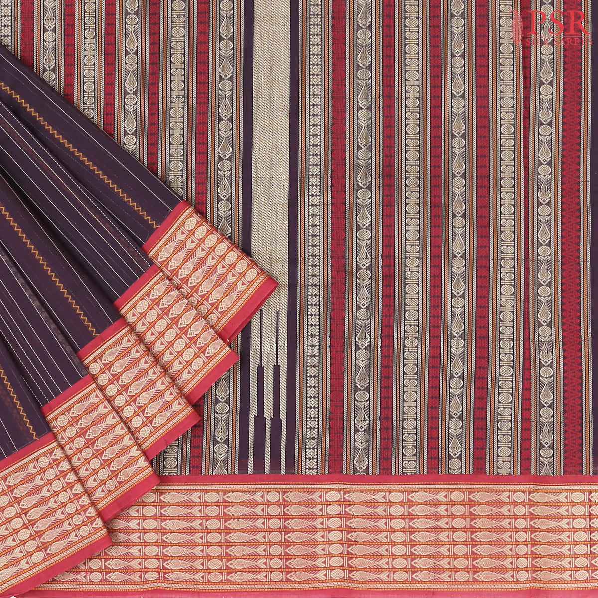 Dark Aubergine Purple Kalakshetra Kovai Cotton Saree