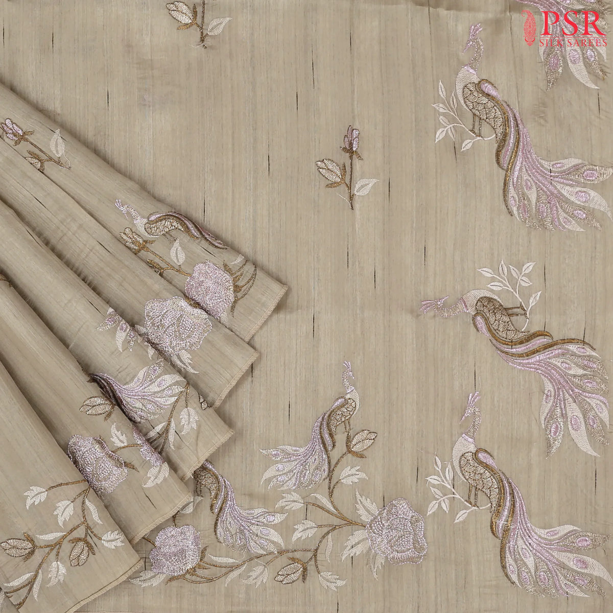 Beige Kosa Embroidery Saree