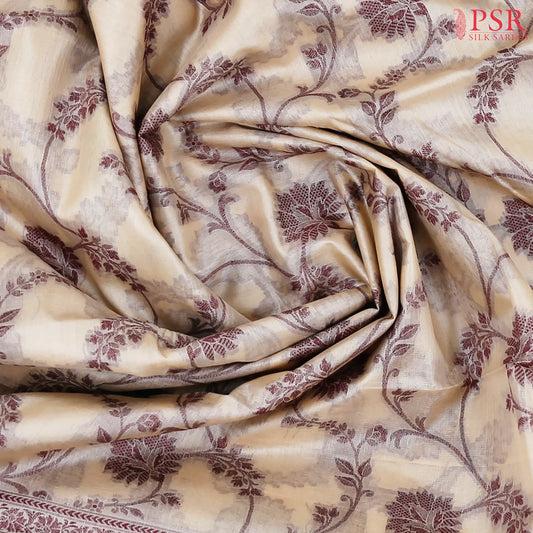 Saffron Beige Banaras Tussar Silk Saree