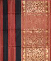 Dark Copper Red & Black Soft Silk Saree