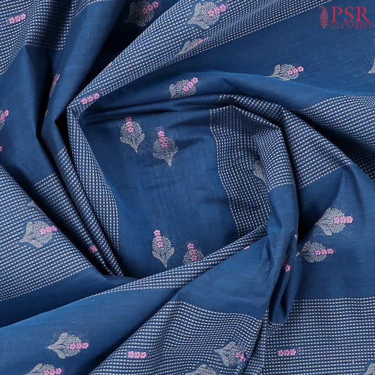 Dark Cobalt Blue Kovai Cotton Saree