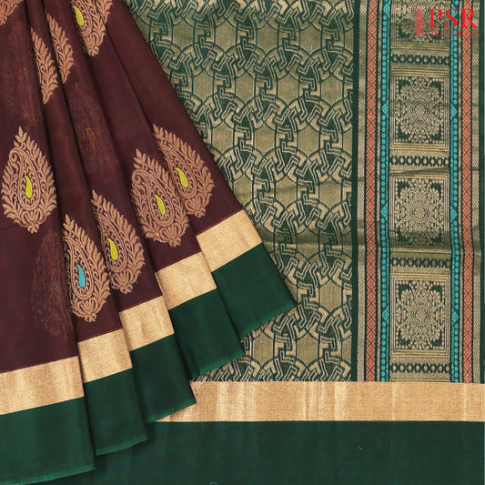 Rosewood Brown Silk Cotton Saree