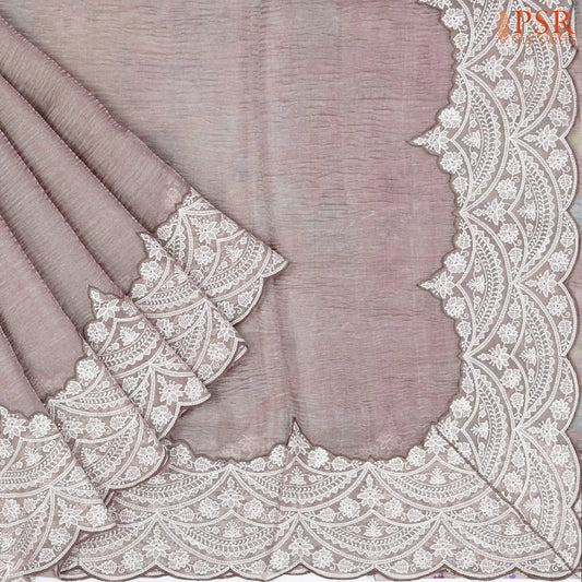 Pale Mauve Crushed Tissue Silk Saree