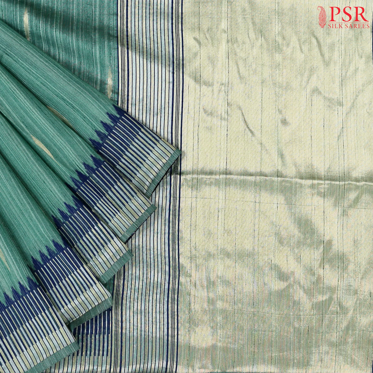 Dark Jade Semi Banaras Saree