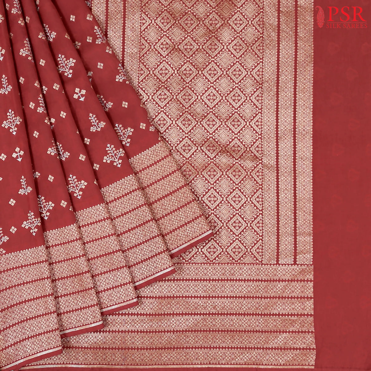 Antique Red Semi Banaras Saree