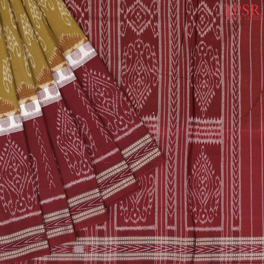 Olive Mustard Ikkat Cotton Saree