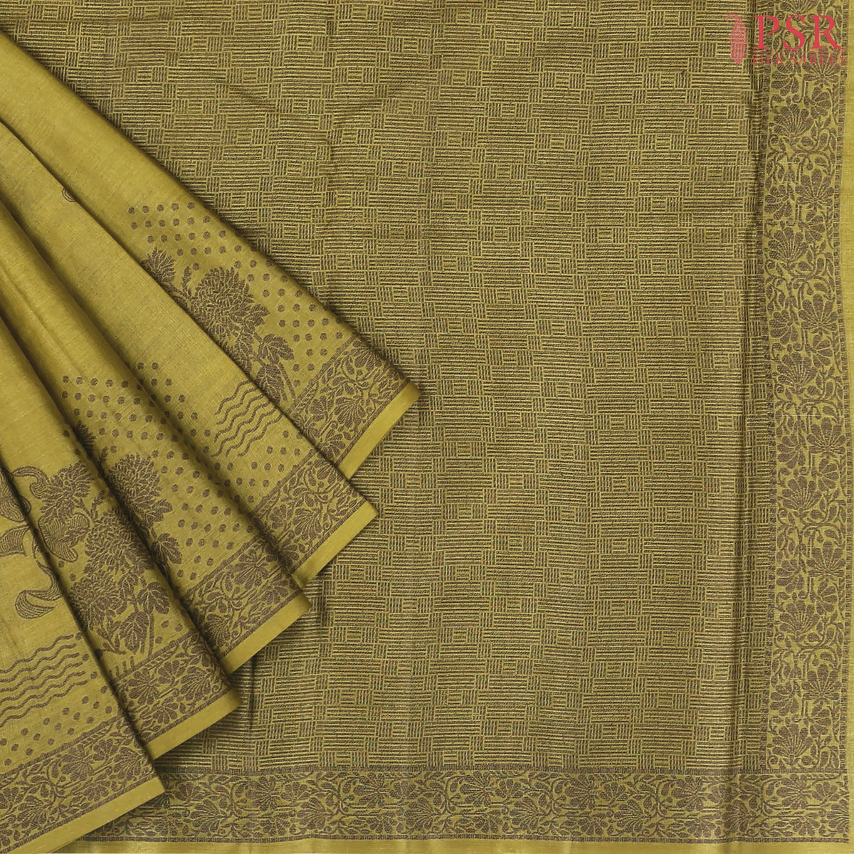 Olive Green Banaras Tussar Silk Saree