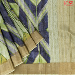 Chartreuse & Grey Semi Tussar Saree