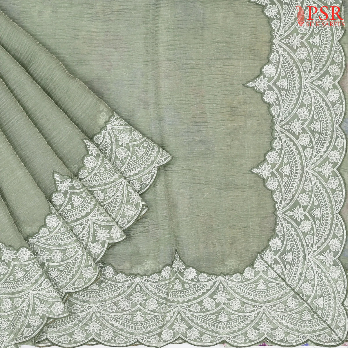 Sage Green Crushed Tissue Silk Saree