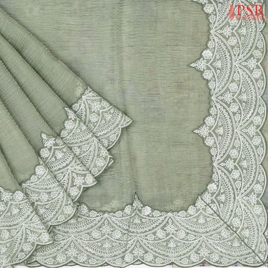 Sage Green Crushed Tissue Silk Saree
