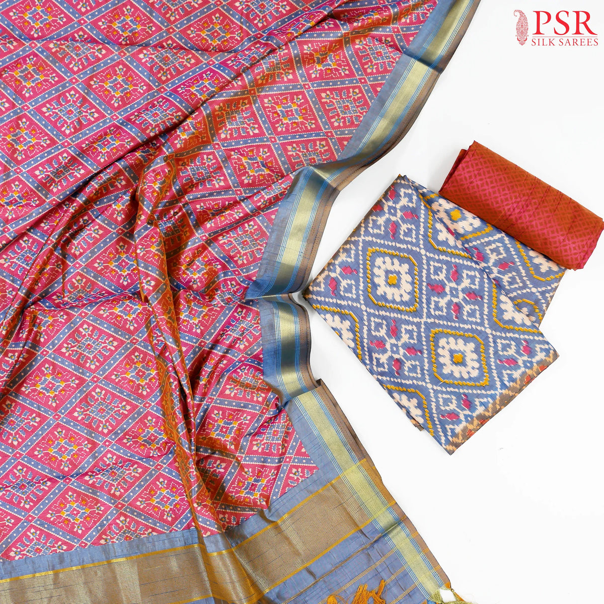 Dark Purple Soft Patola Silk Cotton Dress Material