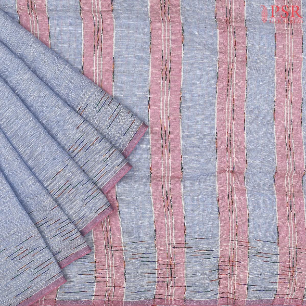 Light Cornflower Blue Linen Saree