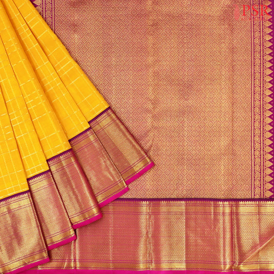 Amber Yellow Kanchipuram Silk Saree