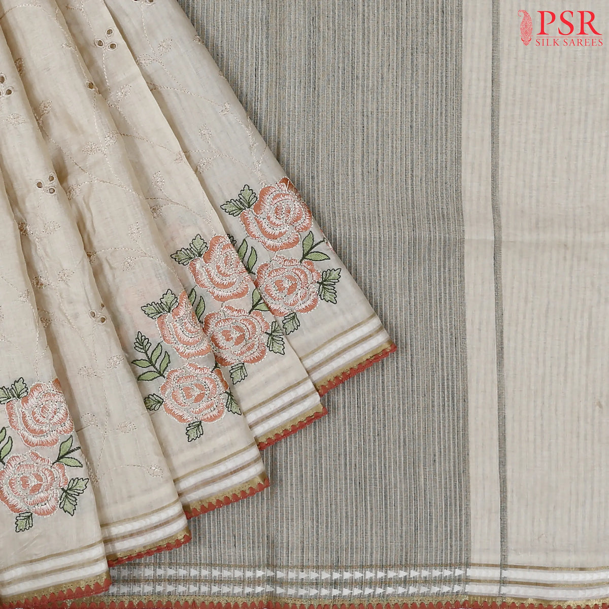 Pastel Beige Semi Dupion Saree