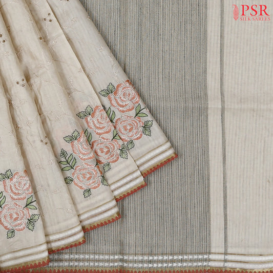Pastel Beige Semi Dupion Saree