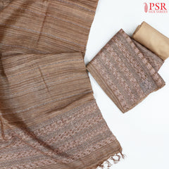 Chikoo Ghicha Tussar Silk Dress Material