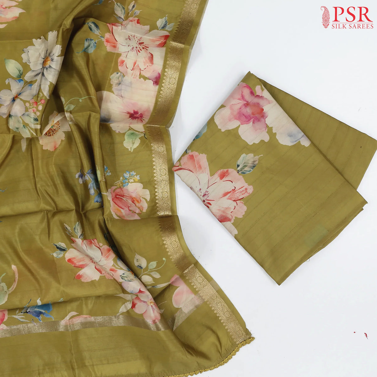 Olive Mustard Semi Tassar Dress Material