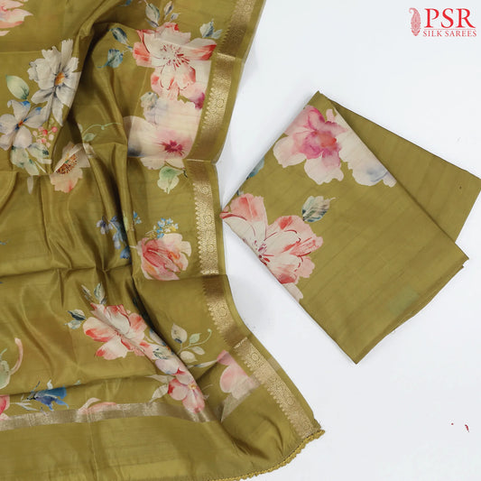 Olive Mustard Semi Tassar Dress Material