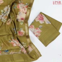 Olive Mustard Semi Tassar Dress Material