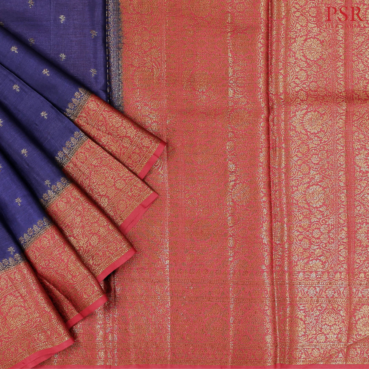 Navy Blue Banaras Tussar Silk Saree