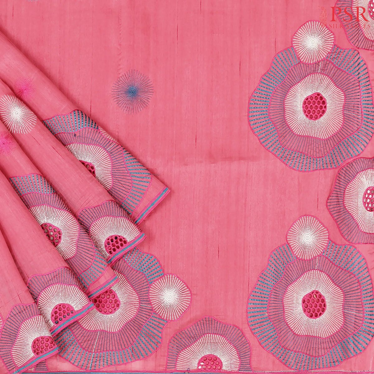 Flamingo Pink Kosa Embroidery Saree