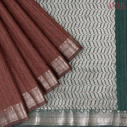 Brown Semi Tussar Embroidery Saree