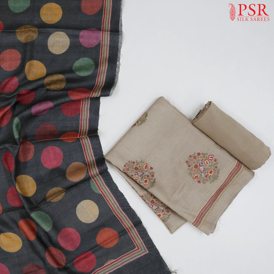 Greige Tussar Silk Dress Material