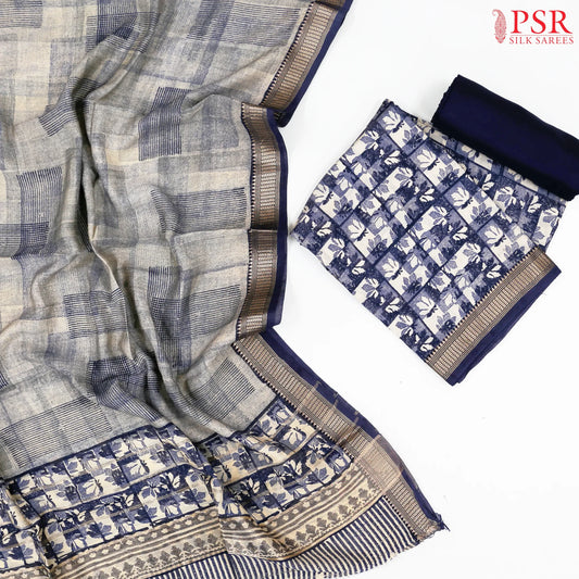 Dark Blue Assam Silk Dress Material