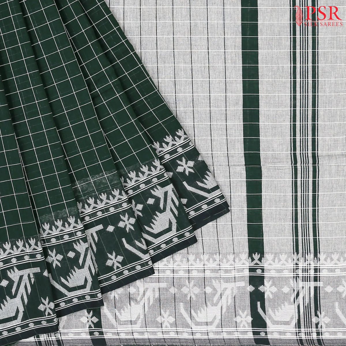 Dark Green Byloom Cotton Saree
