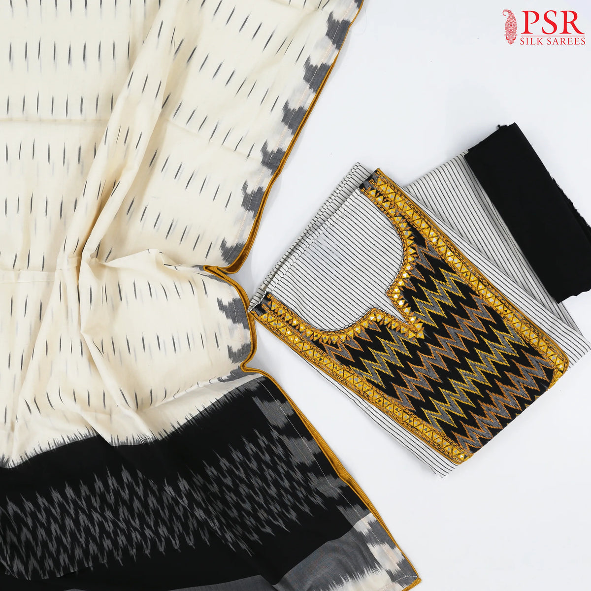 Off White Silk Cotton Dress Material