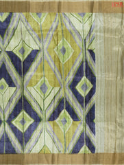 Chartreuse & Grey Semi Tussar Saree