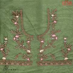 Seaweed Green Georgette Laser Embroidery Saree