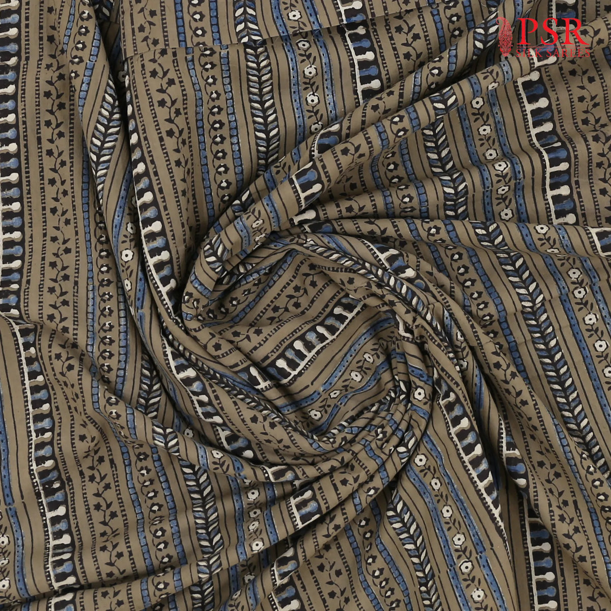 Dark Khaki Ajrakh Print Running Material