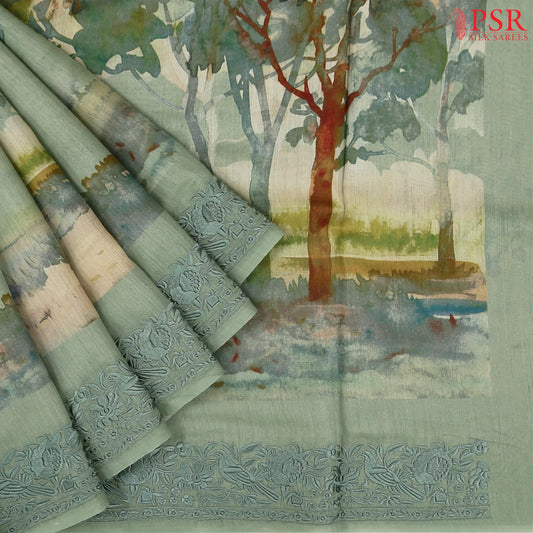 Sage Green Kadhi Tussar Silk Saree