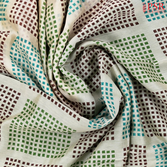 Beige & Basil Green Chanderi Silk Cotton Saree