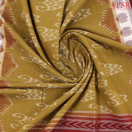 Olive Mustard Ikkat Cotton Saree