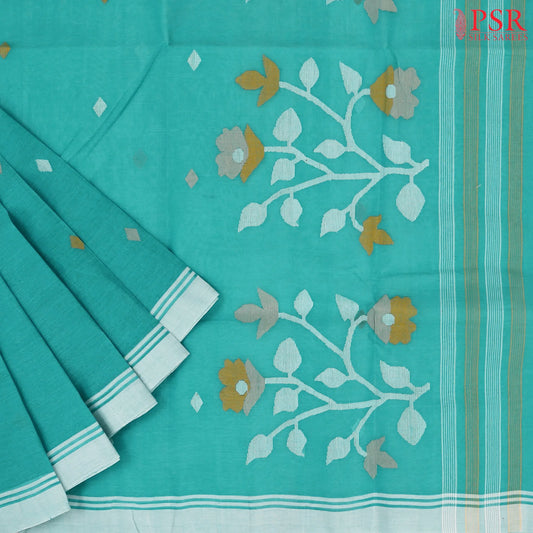 Turquoise Blue Bengal Cotton Saree