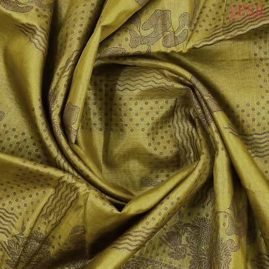 Olive Green Banaras Tussar Silk Saree