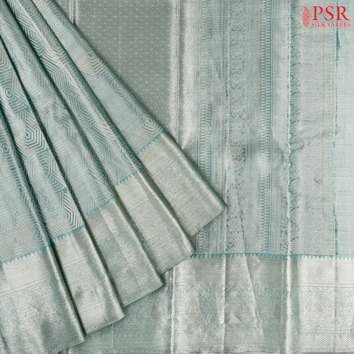Pearl Aqua Kanchipuram Tissue Silk Saree