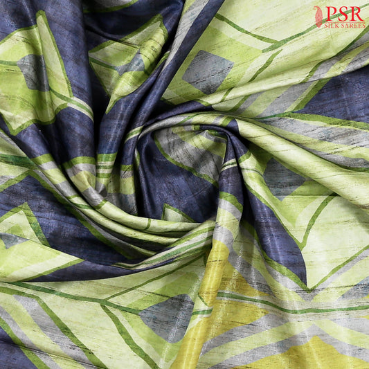 Chartreuse & Grey Semi Tussar Saree