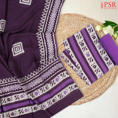Off White & Purple Batik Cotton Dress Material
