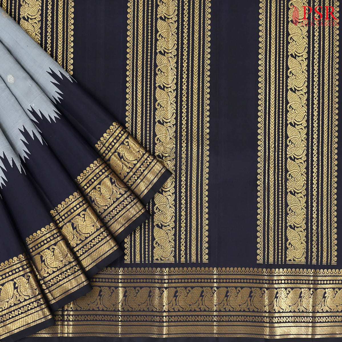 Cement Grey Kanchipuram Silk Saree
